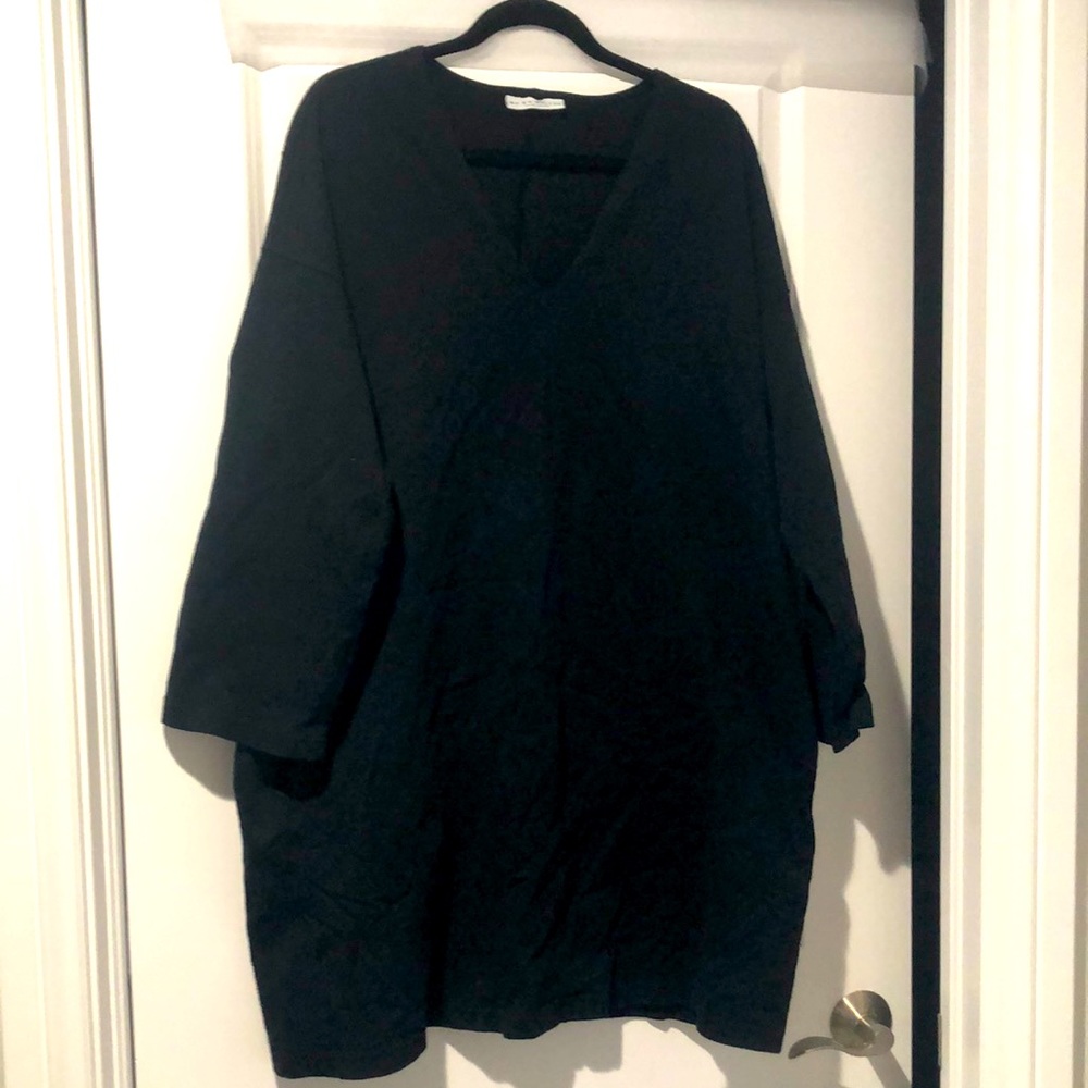 Bryn Walker Black Cotton Roomy A line V neck Dress. Size M with Pockets.
